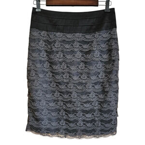 H&M Grey Lace Overlay Pencil Skirt with Black Band Womens Size 8